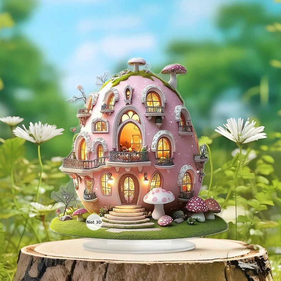 复活节彩蛋屋和兔子桌面装饰摆件 - 2D 平面亚克力装饰 - 1 件波西米亚风格春季复活节彩蛋和兔子派对装饰品 - 复活节、情人节、生日、周年纪念的完美礼物 - 送给家人和朋友的派对礼物 - 春天繁荣和欢乐的复活节氛围 - B - 查看 1