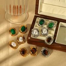 VKHK 1 Paar 18K vergoldete Edelstahl Ohrringe mit Natursteinen und Kunstperlen, geeignet für Damen Alltag und Hochzeit, Geschenk