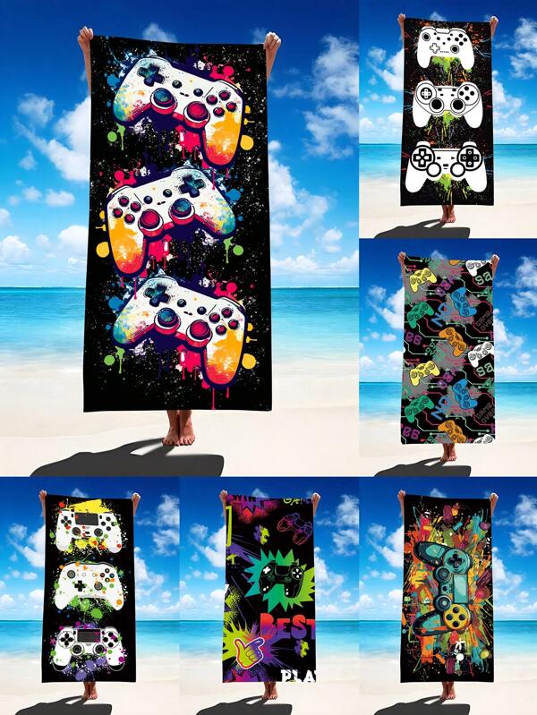 1pc Video Game Controller Tie Dye Beach Towel, Super Soft Absorbent Oversized Beach Blanket, Suitable For Travel, Swim Pool, Diving, Surfing, Yoga, Camping, Available In Adult And Kid Sizes, Beach Accessory Summer Travel, Vacation Holiday Beach Essentials