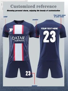 Conjunto de traje de fútbol del equipo Paris, incluye el mismo estilo que el traje de fútbol de Messi N.°10 de París. Personalizable con número, nombre y logotipo del equipo para hombres.