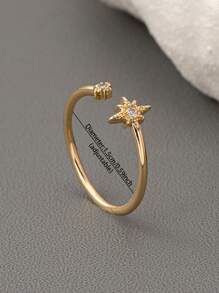 1 Pc Cooper Zirconia Moon Star Ring For Women Luxurious Pave Setting Crystal Ring Adjustable Size , Middle East Starlight Rings Jewelry - Multicolor - View 11