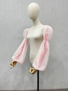 1pc Black Netting 2-Arm Sleeves With Puff And Elastic For Bridal Wear Autumn Accessories - Black - View 8