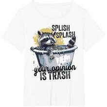 Summer Tops Short Sleeve Tops Stay Trashy Funny Raccoon Trash Panda Raccoon Meme T-Shirt - 白色 - 查看 2