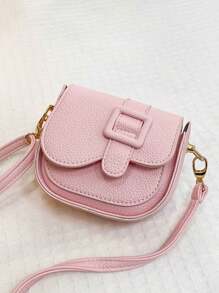 1 pieza Bolso bandolero de mini PU de color liso de moda para niñas, personalizado con tapa abatible, adecuado para uso diario - Rosa - Ver 1
