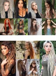 24 英寸合成辫子接发 10 股嬉皮士单头辫子渐变金色 0.6 厘米宽接发雷鬼风格钩针头发适合女性圣诞节新年狂欢音乐节 - 彩色 - 查看 10