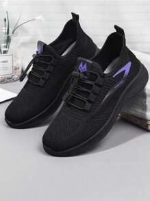 Women's Comfortable, Non-Slip, Breathable Tennis Shoes, Knitted Sports Shoes And Casual Shoes, Fashionable And Versatile - 黑色 - 查看 3