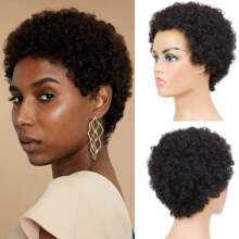 250% Density Short Human Hair Afro Kinky Curly Wigs For Women Pixie Cut Curly Wigs No Lace Afro Wig Human Hair - Black - View 4