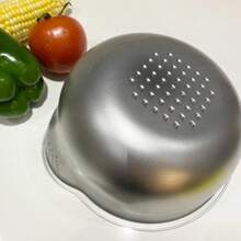 2 件装不锈钢哑光漏勺洗米碗沥水篮带孔厨房蔬菜水果清洗盆 - 20m洗米盆 - 查看 4