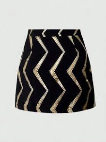 KeKe Wanli 新款女式派对休闲花卉不对称剪裁金箔热转印不对称下摆 A 字裙