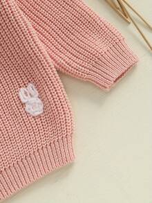 Suéter de Pascua de punto para niñas, manga larga, cuello redondo, con bordado de zanahoria y conejo, prenda de punto - Rosa - Ver 7