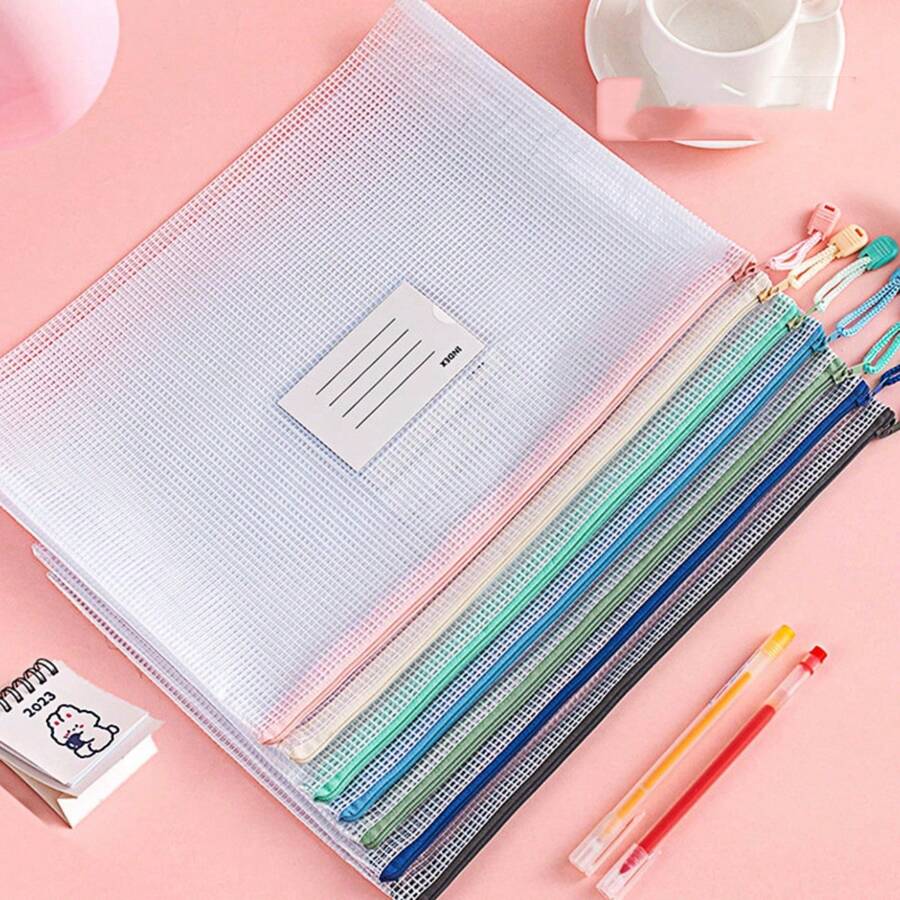 1个A4透明网袋加厚防水试卷收纳袋文件袋拉链袋档案材料袋