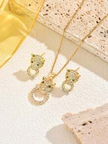 1 Set Stainless Steel Leopard Head Women's Jewelry Set, Creative Design Luxury Retro Style Elegant Classic Fashion Casual Suitable For Valentine's Day, Ramadan, Holiday Gifts, Daily Wear, Party, Festival (OPP Bag Packaging Box Only For Shooting)