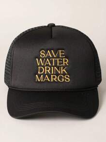 1pc Women's Outdoor Embroidered "SAVE WATER DRINK MARGS" Adjustable Drawstring Baseball Mesh Cap, Suitable For Spring/Autumn Travel, Fashionable & Versatile Sun Protection Hat, Unisex Y2K Style Cap - Baseball Cap - View 7