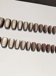 Monina Y2K 波普艺术 24 件摩卡棕色闪光猫眼水钻短款按压指甲，闪亮闪亮的女士礼物，优雅浪漫的时尚 - 摩卡棕 - 查看 10