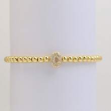 Pulseira com Contas Iniciais de 4mm A-Z, Revestida a Ouro 18K com Micro Pavê de CZ, Formato de Balão Bolha, Cordão Elástico, Joia Simples para Presente Feminino