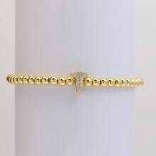 Pulseira com Contas Iniciais de 4mm A-Z, Revestida a Ouro 18K com Micro Pavê de CZ, Formato de Balão Bolha, Cordão Elástico, Joia Simples para Presente Feminino