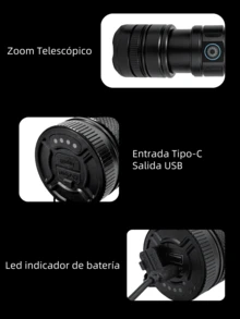 AGUILAMEX Long-Range LED Flashlight Super Powerful Hand Lamp With Ropes To Prevent Falling, Built-In Rechargeable Battery, Type-C Charging Torch And Reverse USB Charging For Cell Phone, For Various Use Scenes Fishing, Home, Outdoor Activities, Etc. - Black - View 6