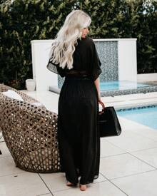 Bikini Camisa exterior Camisa solar Camisa de encaje Falda de playa Mujer - Negro - Ver 8