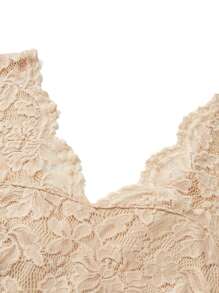 Women's Long Evening Dress, Solid Color Lace Patchwork Backless V Neck Elegant Dress, Simple One-Piece Clothes - 香檳色 - 查看 10