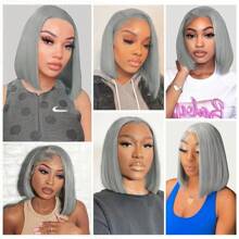 Cheap Sliver Grey Short Bob Human Hair Wigs For Women Wear 13x4 Transparent Lace Front Wig Human Hair Straight Brazilian Virgin Gray Colored Bob Wigs Pre Plucked Natural Hairline With Baby Hair