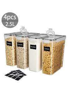 4pcs2.5l  Food Storage Container With Lid, Candy Jars With Lids, Biscuit Tea Candy Can, Pet Snack Can, Kitchen Pantry Organization And Storage, Dry Food Canisters For Cereal, Pasta, Flour, Sugar, Food Preservation Bottle, Home Kitchen Supplies - 黑與白 - 查看 10