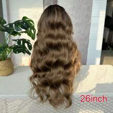 13*6 瑞士蕾丝前波浪中分自由部分预拔中长发 26 英寸高温纤维假发，带婴儿发挑染，蜂蜜金色，适合日常佩戴、派对、女士合成全假发 - 漸層棕色 - 查看 5