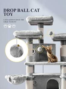 Allewie 68 Inches Multi-Level Cat Tree House With Condo, Sisal Scratching Posts, Cozy Plush Cat Perches, Hammocks, And Play Balls - Smokey Grey, Light Grey, Pink, Leopard Print – Large Cat Tower Activity Center For Indoor Cats And Kittens - Árbol Para Gatos Grandes Con Casa, Rascadores De Sisal, Perchas Acolchadas, Hamacas Y Juguetes Para Gatos De Interior * Bed Frame Queen Queen Bed Frame Bed Frame Full Full Size Bed Frame King Size Bed Frame Twin Bed Frame Room Decor Home Decor Christmas Decor Bedroom Decor Valentine Day Decor Storage Living Room Decor Furniture House Decor - Xám - Xem 4