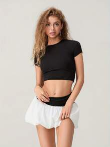 Women's Summer Mini Puffball Skirt Elastic Waist A-Line Skirt For Daily, Travel, Parties - sữa - Xem 2