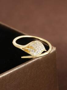 1 件 S925 纯银全密镶叶形开口设计戒指，优雅时尚，高品质专属女士礼物 - 金色 - 查看 5