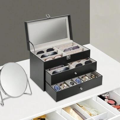 YUNRUX Watches & Glasses Display Box Watches & Glasses Box Organizer With Glass Lid Watch Box Display Case Watch Organizer Box