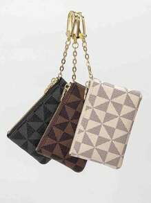 1 pieza Billetera unisex de estilo profesional con cierre de cremallera a cuadros, de gran capacidad y multifuncional, apta para hombres y mujeres, puede contener cosméticos, lápices labiales, tarjetas bancarias, monedas, billetes, llaves, para uso empresarial, casual, de viaje, citas, aniversario, uso diario, estuche portátil para llaves, estilo bohemio