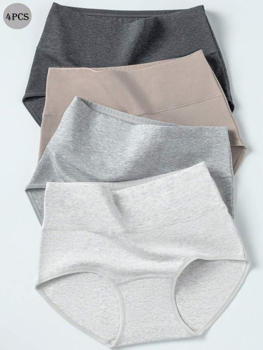 4pcs Women Cotton Panties, High Waist Shaping Triangle Briefs, Breathable