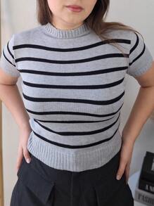 Women's Blouse Striped T-Shirt Old Money T-Shirt Short Sleeve Modal - Xám - Xem 2