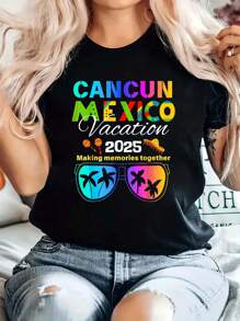 Cancun Mexico Vacation Beach 2025 Trip Group Colorful T-Shirt - màu đen - Xem 1