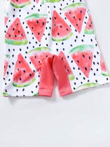 Infant Watermelon Print Cartoon Swimwear With Sun Hat - Pink - View 6