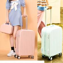 1pc/2pcs Minimalist Solid Color Luggage Case Set, Hard Shell Zipper Trolley Case With Square Small Makeup Handbag For Travel/Home Storage - 黃色 - 查看 6