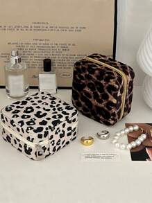 豹纹珠宝盒手拿珠宝耳钉戒指收纳盒小巧精致项链盒首饰架首饰整理器戒指耳环项链手链首饰配件首饰收纳袋生日礼物妈妈礼物