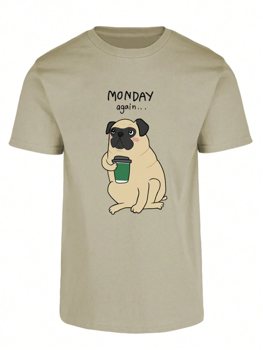 CAMISETA / PLAYERA PUG MONDAY AGAIN , LUNES DE NUEVO VARIAS TALLAS Y COLORES - Beis - Ver 1