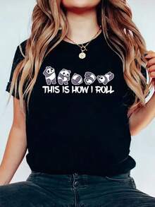 Little Bear Panda This Is How I Roll Apparel Item T-Shirt Print Cotton T-Shirt For Summer, Women's Soft Short Sleeve Top, Stylish Comfy Tee For Women Graphic Tees