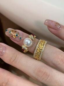 1 件宽麦穗图案戒指 女士 925 纯银细戒指 拇指戒指 精美珠宝礼物 - 麥穗戒指 - 查看 2