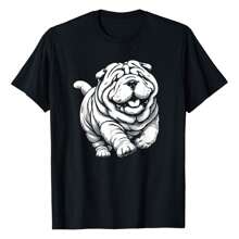 Cute Shar Pei Dog Running Art Design T-Shirt Versatile Women's T-Shirts - Black - View 1