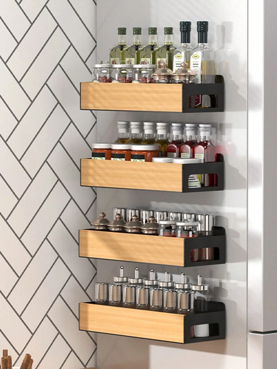 1/2 piezas Estante lateral para refrigerador, estante de almacenamiento de suministros de cocina, estante lateral sin agujero para microondas y horno, accesorios de cocina - Multicolor - Ver 1