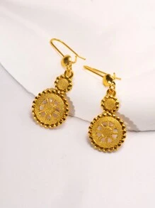 24K Gold Plated Vintage Moon & Sun Design Earrings, Bohemian Style Women's Earrings, Party Gift, Suitable For Eid
