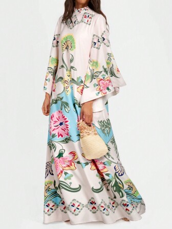 Ramadan Robe Long Sleeve Loose Retro Printed Dress