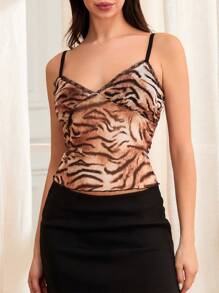 Women's Summer Tiger Stripe Print Slim Fit Crop Tank Tops  Soft Top For Party  Date - 黃色 - 查看 3