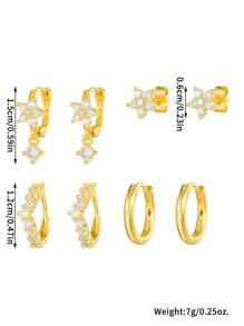 4 件/套 - 不对称不对称五瓣花女士耳环耳扣，时尚、简约、华丽、可爱的女士耳环套装，非常适合日常佩戴，是理想礼物的完美选择 - 彩色 - 查看 4