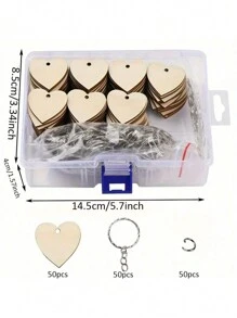 1 caja con 150/300 piezas de set de manualidades con colgantes de llavero de madera con forma de corazón sin terminar, con anillas - Bloques de madera rectangulares para personalizar manualidades de llaveros, adecuados para decoración de llaveros, hacer etiquetas DIY, decoración de equipaje, manualidades navideñas, multiusos, resistentes, regalos lindos y exquisitos, o (10/20/30 sets por paquete - 30/60/90 piezas)