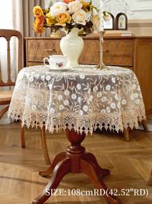 1 Khăn trải bàn tròn bằng vải Organza, có viền ren tan trong nước, thêu tinh xảo, thích hợp cho nhà bếp, phòng ăn, phòng khách, có nhiều kích cỡ, chống bẩn, có thể dùng để trang trí nhà cửa, lễ hội, tiệc tối ngoài trời, dã ngoại - Màu be - Xem 3