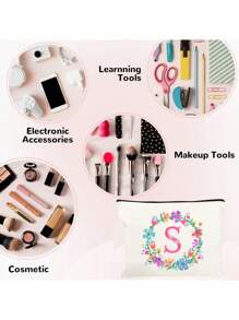 Personalized English Initials Cosmetic Bag,Chic Watercolor Floral Makeup Bag, Simple Zipper Beauty Bag, Versatile Toiletry Wash Bag For Girls Women,Portable, Lightweight & Fade-Resistant ,Travel Toiletry Bag-Pen Bag-Gift Bag, The Best Gift For Mothers, Daughters, Best Friends, Teachers And Friends, Birthdays Gifts,Must-Have Items For Graduation Season, Wedding Season And Other Festivals - Ideal Bridesmaid & Travel Gift - White - View 9