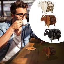 8 件/套木制羊杯垫套装，羊形木制装饰件，适用于餐厅、咖啡厅、酒店装饰、派对礼物、情侣和朋友的礼物 - 彩色 - 查看 4